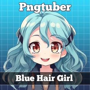 pngtuber, pngtuber premade, png tuber, pngtuber overlay, pngtuber twitch, pngtuber model, pngtuber assets, twitch obs, anime girl blue hair