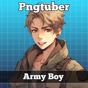 pngtuber, pngtuber male, pngtuber premade, pngtuber overlay, pngtuber twitch, pngtuber model, pngtuber assets, army boy anime male military