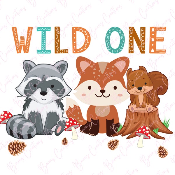 Wild One PNG, 1st Birthday Sublimation Design, Woodland Creatures Design, PNG for Baby Bodysuit, Birthday Boy PNG, Digital Design for Print