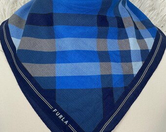 Vintage Furla Baumwolle Taschentuch / Taschentuch - Geometrisches Muster Accessoire Blau Kariert
