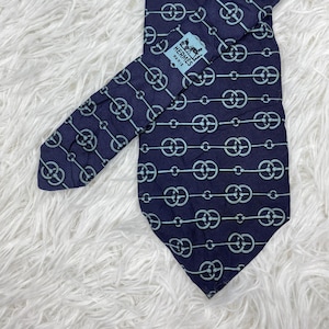 Vintage Hermès Paris Silk Tie – Navy Equestrian Horse Bit Pattern