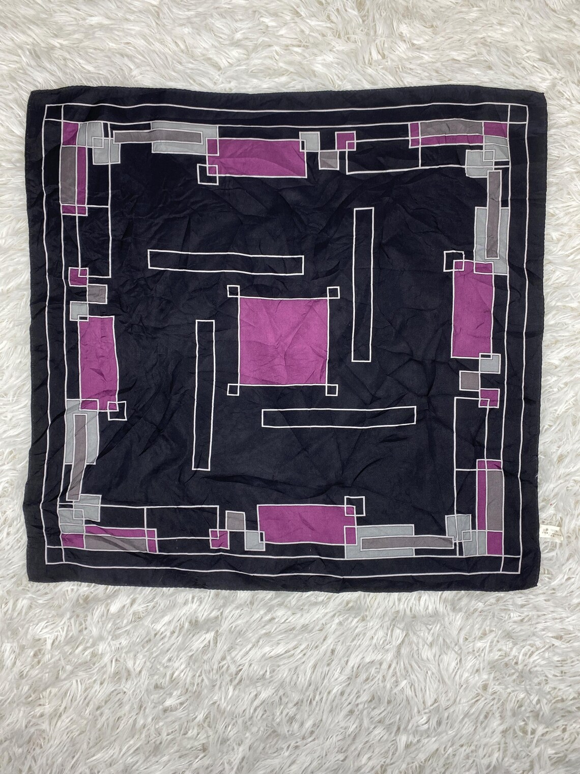 Vintage Japanese Silk Scarf: Abstract Geometric Art Deco Design (21x21 Inch), foto 2 di 5