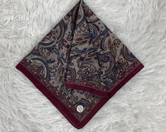 Foulard Carré Vintage Hanae Mori En Soie 100% - Imprimé Animal Bleu & Noir, Fait Main Italie, Occasion