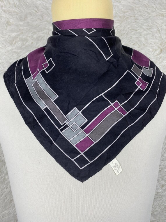 Vintage Japanese Silk Scarf: Abstract Geometric Art Deco Design (21x21 Inch)