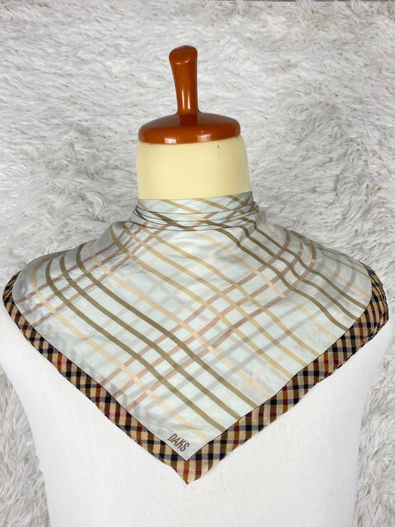 Vintage DAKS London Silk Scarf: House Check Border, Small Square (22x23)
