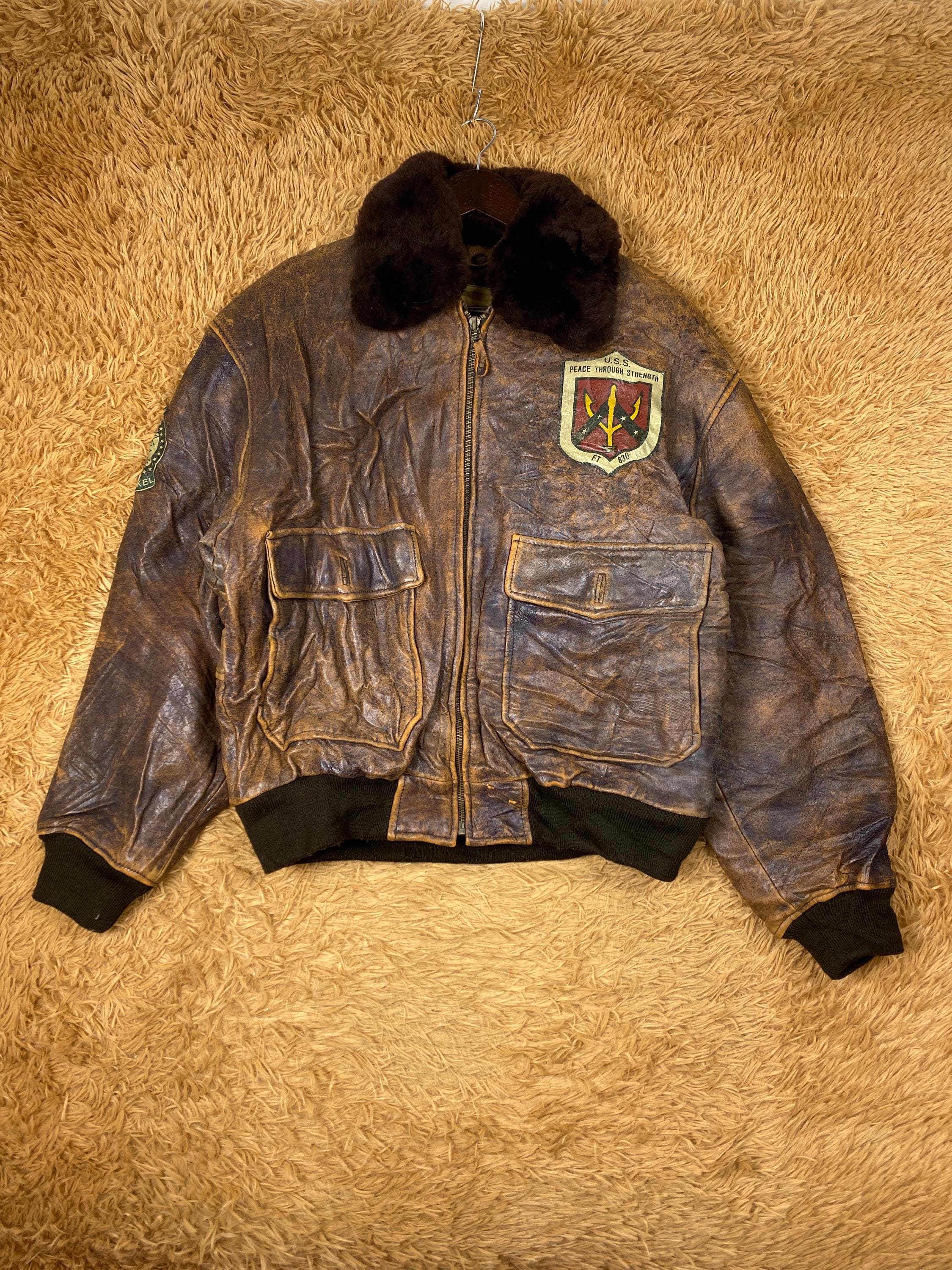 Vintage G-1 Flight Jacket Leather Bomber With Blood Chit Patch