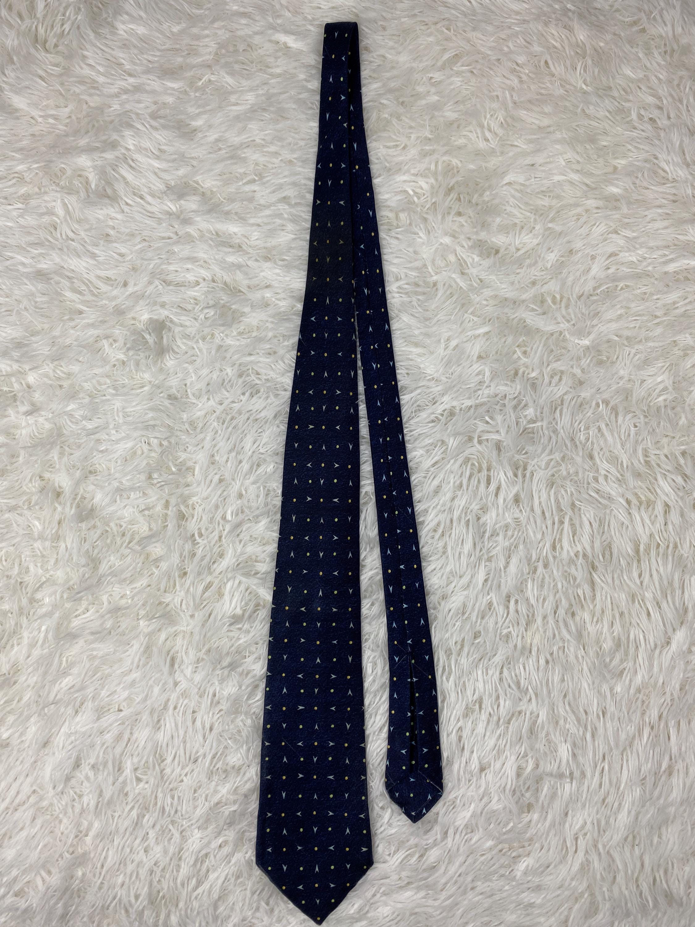 Bvlgari Vintage Silk Tie Navy Blue Geometric Star & Dot Pattern
