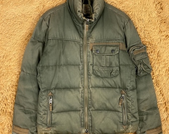 Doudoune militaire Avirex vintage - Toile de coton marron, grande homme