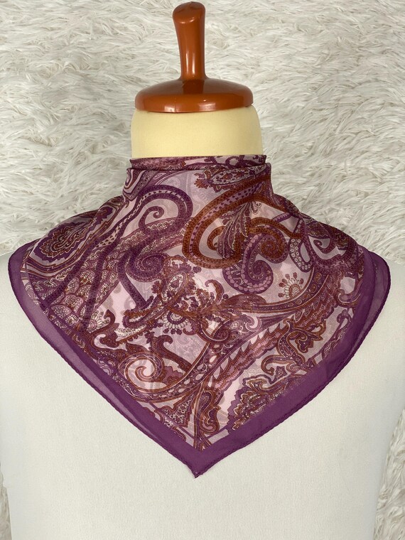 Vintage Purple Paisley Silk Scarf, Boho Chic Chiffon Neck Accessory, Made in Japan