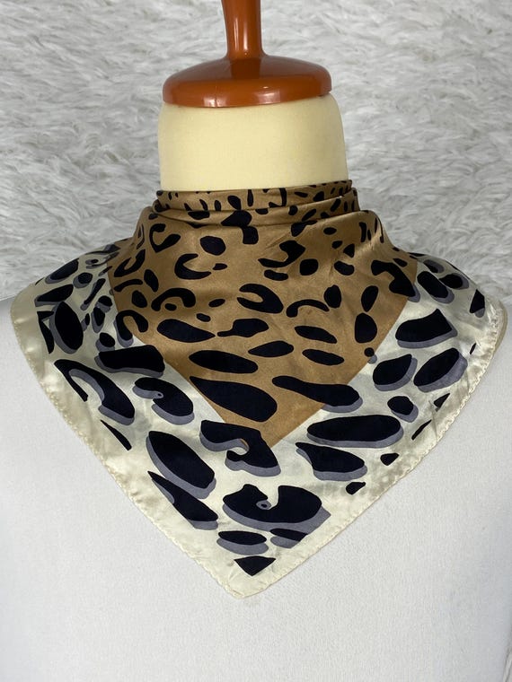 Vintage Silk Leopard Print Scarf | Brown Cream Animal Hair Wrap