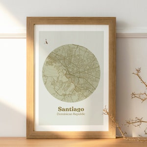 Santiago, Dominikanische Republik Karte (Dominikanische Karte, Digitaldruck, Wandkunst, Republica Dominicana, Circle Map)