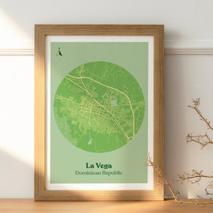 La Vega - Dominicaanse Republiek (digitale print, Dominicaanse kaart, Caribische kunst, kunst aan de muur, Republica Dominicana, cirkelkaart)