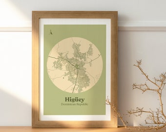 Higüey Map - Dominican Republic (Digital Print, Dominican Map, Caribbean Art, Wall Art, Republica Dominicana, Circle Map)