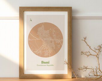 Baní Map - Dominican Republic (Digital Print, Dominican Wall Art, Caribbean Art, Republica Dominicana, Bani Map, Digital Map, Circle Map)