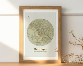 Santiago, Dominican Republic Map (Dominican Map, Digital Print, Wall Art, Republica Dominicana, Circle Map)