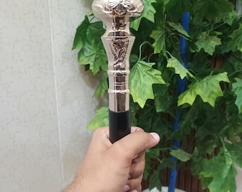 Handmade Wooden Walking Stick with Brass Victorian Royal Handle – Black and Silver Cane for Men and Women – Costume Accessory & Gift for Her