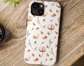 Cotton Phone Case Cotton Flower Phonecase Floral Phone Case Classic Plant Phonecase Flower Pattern Phonecase Seasonal Phonecase White iPhone