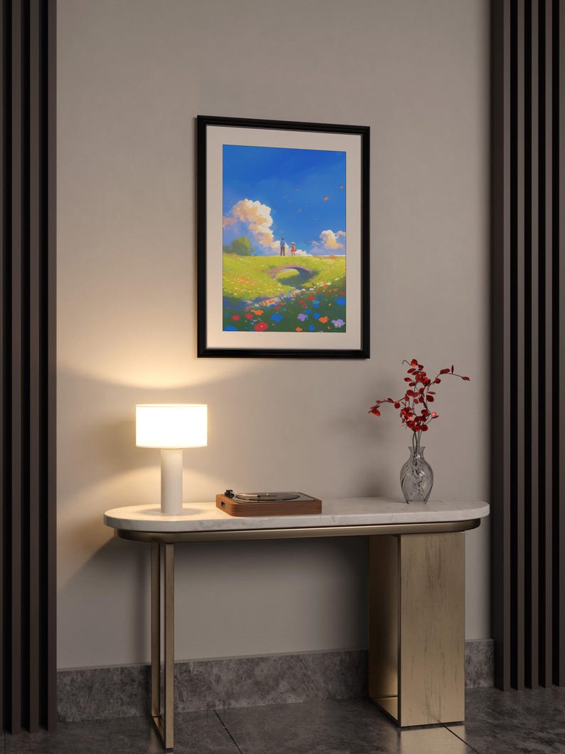 Grass Covered Bridge Poster Couple Dating Poster Green Garden Wall Art