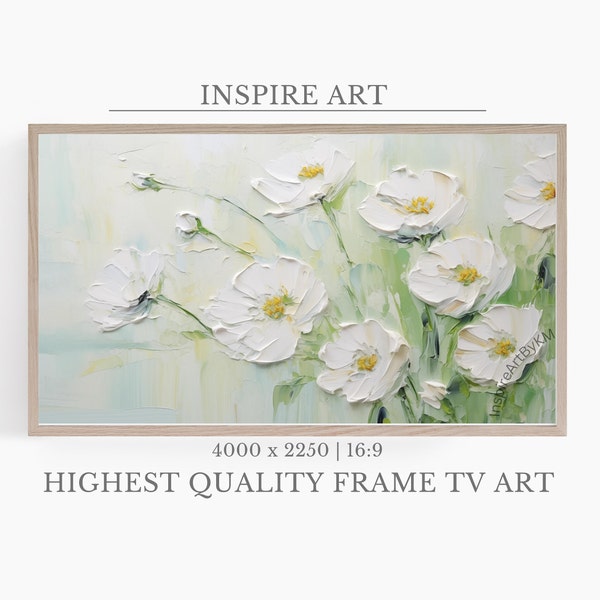 Samsung Frame TV Art - Flower Painting With Thick Impasto Texture- Digital Download for Frame TV - 4K Frame TV Picture Home Decor Wall Art