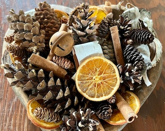 Yule Mix, Orange Cinnamon Potpourri, Door County Pine Cones, Birch Bark, Natural Rustic Bowl Fillers, Christmas Centerpiece, Spicy Citrus