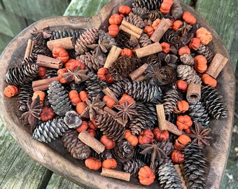 Pumpkin Spice, Fall Pine Cone Potpourri, Autumn Bowl Filler, Mini Pumpkins, Putka Pods, Cinnamon Sticks, Star Anise, Samhain Decor, 7 cups