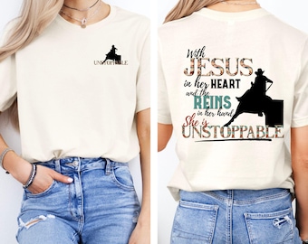 Christian Cowgirl T-Shirt, Barrel Racing T-Shirt, Western Shirt, Christian Cowgirl Gift, Gift for Barrel Racer, Rodeo Fashion Tee, Faith