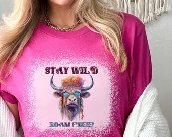 Stay Wild Roam Free T-shirt, Boho Western Tee, Boho Cowgirl T-Shirt, Bison T-Shirt, Fun Bison T-Shirt, Colorful Bison T-Shirt, Buffalo Tee