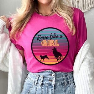 Rope Like A Girl Shirt, Breakaway Roping Tee, Retro Western Graphic T-Shirt, Rodeo Cowgirl Apparel, Gift for Team Roper, Youth Rodeo Top