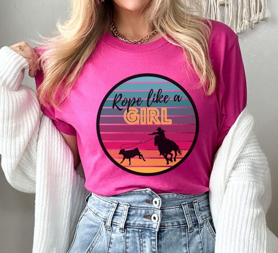 Rope Like A Girl Shirt, Breakaway Roping Tee, Retro Western Graphic T-Shirt, Rodeo Cowgirl Apparel, Gift for Team Roper, Youth Rodeo Top