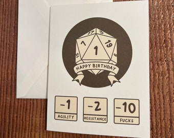 Happy Birthday Level Up Natural One D20 D&D Card