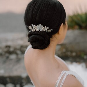 JOSEPHINE Something blue bridal comb, Silver and blue flower hair piece, Something blue wedding accessories, Silver bridal comb with blue image 5