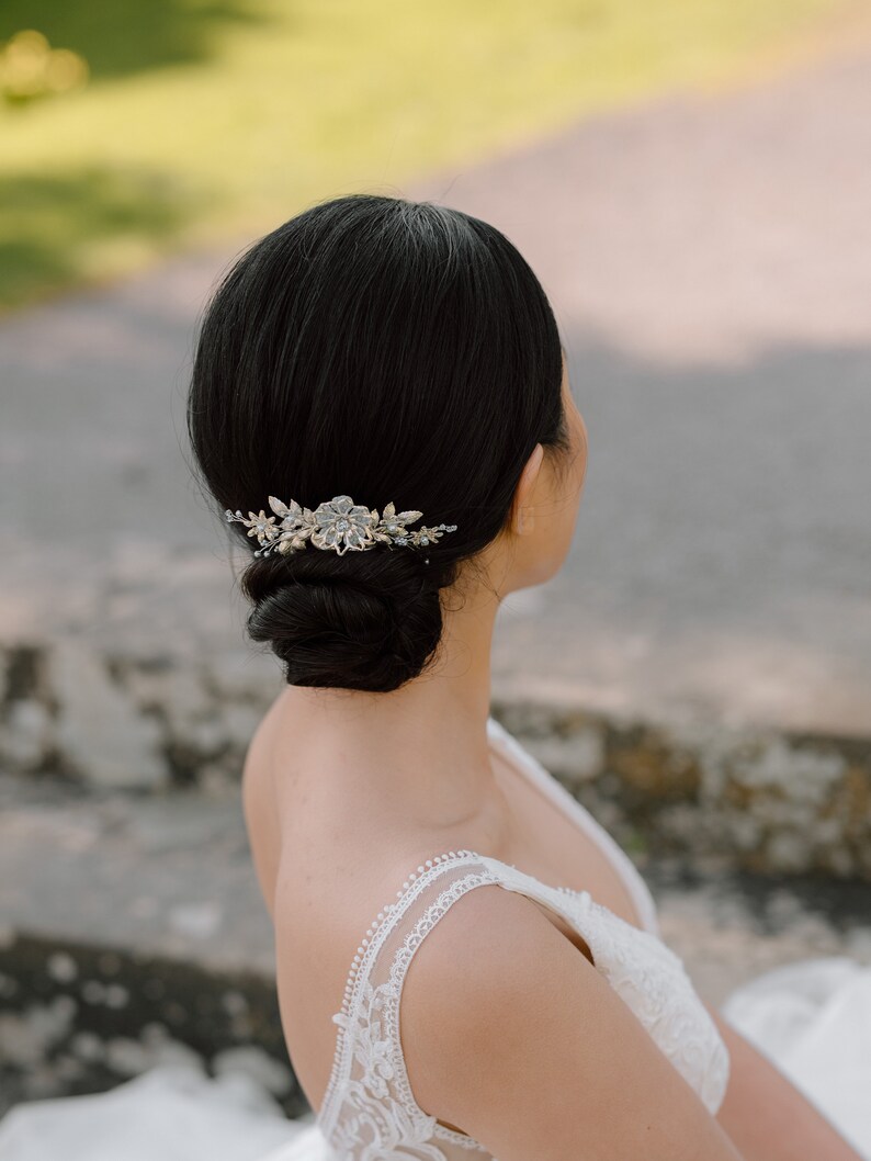 JOSEPHINE Something blue bridal comb, Silver and blue flower hair piece, Something blue wedding accessories, Silver bridal comb with blue image 6