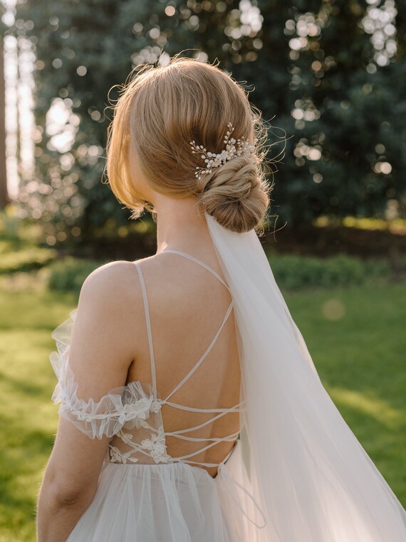 Pearl Wedding Hair Pins | Ivory Clay Flowers Bridal  display picture 1