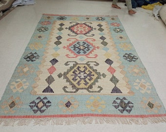 160 x 230 cm, alleen links kosmische draden ambachtelijke klimjute Dhurrie-collectie Boho Bliss: handgemaakte klimjute Dhurrie-schatten