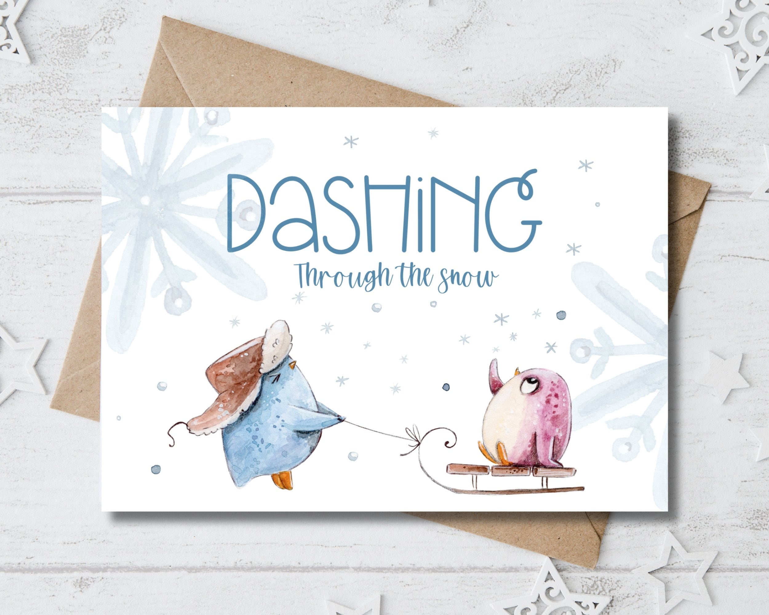 Penguin Christmas Card, Dashing Through the Snow Card, INSTANT DOWNLOAD ...