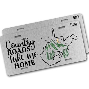 West Virginia Front License Plate, WV State License Plate Car Decor with Country Roads, Custom Car Accessories, Vanity Car Tag on Silver