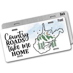 West Virginia License Plate, WV State Front License Plate Car Decor with Country Roads, Custom Car Accessories, Vanity Car Tag on White