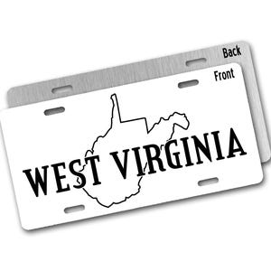 West Virginia License Plate, WV State Front License Plate Car Decor, Custom Car Accessories, Vanity Car Tag on White