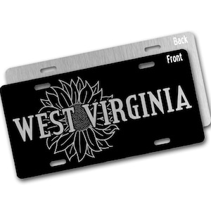West Virginia License Plate, WV State Front License Plate Car Decor with Sunflower, Custom Car Accessories, Vanity Car Tag
