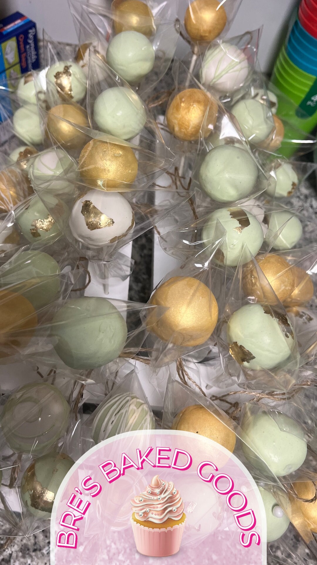 1 Dozen ASSORTED Gold and Sage Green Themed Cake Pops, Bridal Shower ...