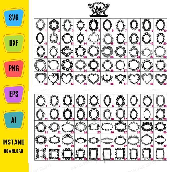 130 Mirror Frame - Vectors - Frames Bundle, Art Library, Decorative Frames for Laser Cut and Engrave-Svg-Ai-Png-Dxf-Cdr-Eps Formats