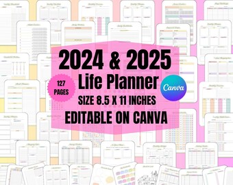 All in one 2024-2025 Planner Templates Graphic- Monthly planner - Weekly planner sheets - Blank to-do list planner- Books to read planner