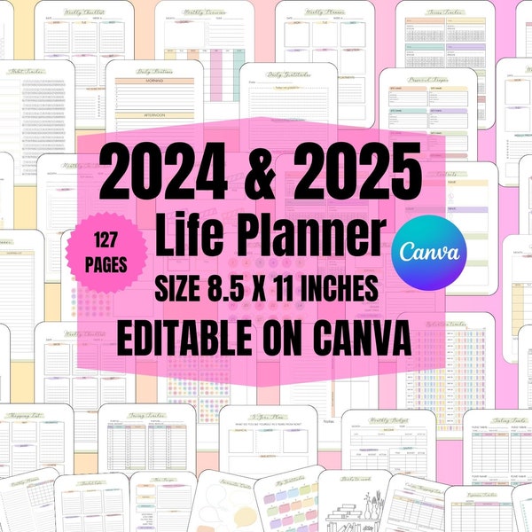 All in one 2024-2025 Planner Templates Graphic- Monthly planner - Weekly planner sheets - Blank to-do list planner- Books to read planner
