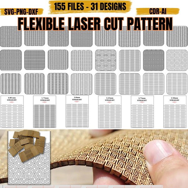 Flexible Living Hinge Laser Cut Files, Living Hinge Flexible Laser Patterns, Glowforge, Lightburn, Xtool, Ortur, Etc. laser cutter machines