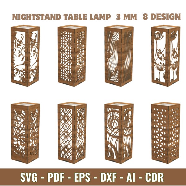 Laser cut Wooden Nightstand Table Lamp - Modern DIY Laser Cut File (20 cm) for Living Room, Bedroom, Office