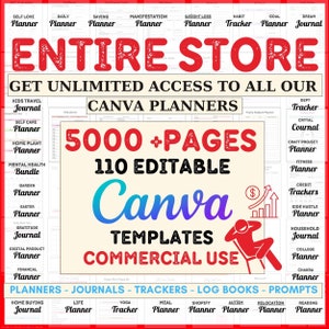 110 ENTIRE STORE  PLANNERS - Ultimate Digital Planner Mega Bundle - 110 Editable Canva Planner Templates - Canva Planner  - Commercial Use