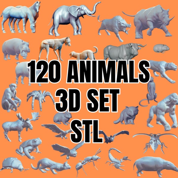 3D STL Mega Animal Pack - 120 modèles - Modèles best-sellers de haute qualité - Stl pack 3D - Stl, Animals, Animal stl, 3D file