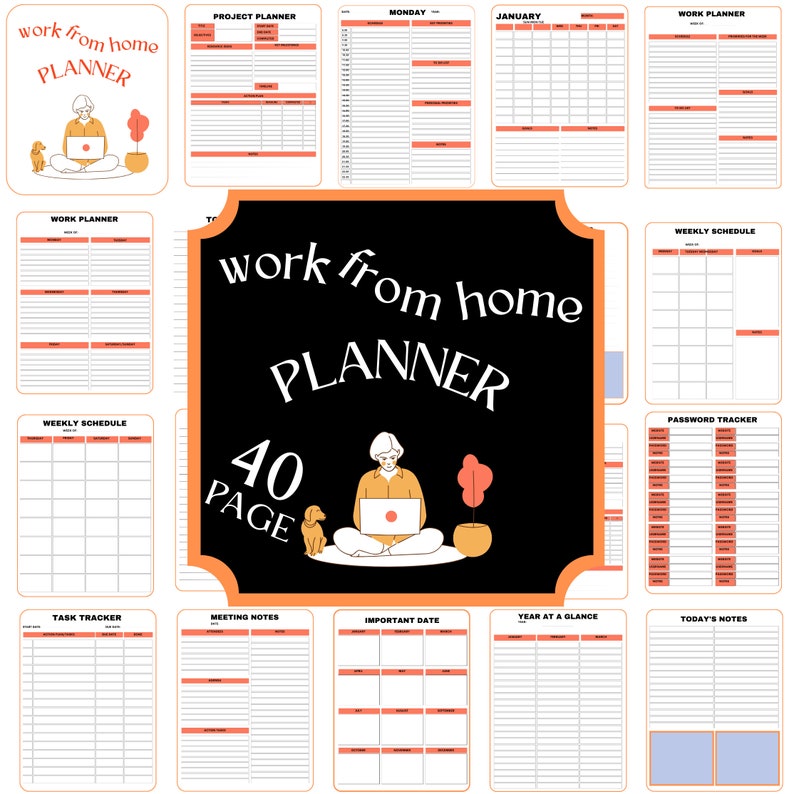 Editable Work From Home Planner for Canva Digital Daily Work Etsy
