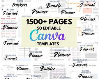 50 Editable Canva Planners Template Graphic- Planner Templates /For Indesign, Illustrator, and Canva /Editable & Brandable Planners
