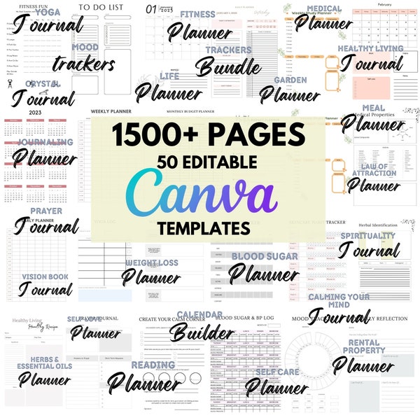 50 Editable Canva Planners Template Graphic- Planner Templates /For Indesign, Illustrator, and Canva /Editable & Brandable Planners